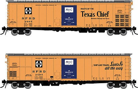 Rapido Trains 156003A HO Scale Santa Fe Class RR-56 Mechanical Reefer - Ready to Run -- Santa Fe (orange, black, blue, Texas Chief Slogan)