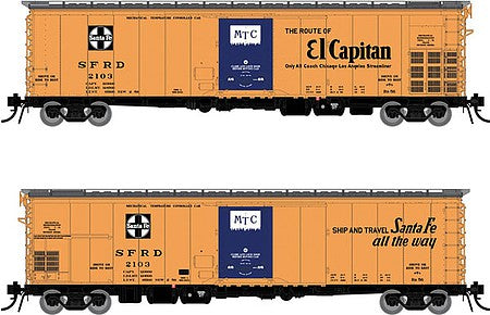 Rapido Trains 156005A HO Scale Santa Fe Class RR-56 Mechanical Reefer - Ready to Run -- Santa Fe (orange, black, blue, El Capitan Slogan)