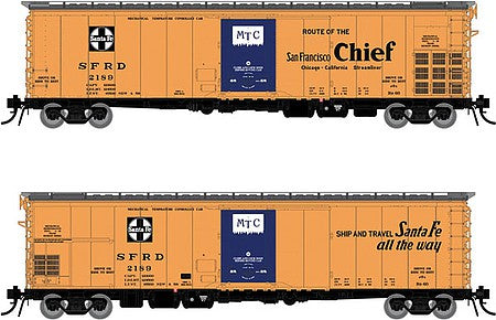 Rapido Trains 156007A HO Scale Santa Fe Class RR-56 Mechanical Reefer - Ready to Run -- Santa Fe (orange, black, blue, San Francisco Chief)
