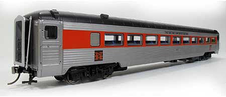 Rapido Trains 17217 HO Scale NH 8600 Series Stainless Steel Coach with Skirts - Ready to Run -- New Haven 8675 (McGinnis, stainless, vermillion, black)