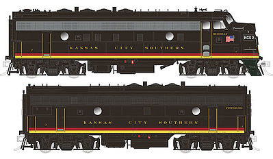 Rapido Trains 220067 HO Scale GMD FP9A/F9B Set - Standard DC - True North -- Kansas City Southern #2, 3 (Southern Belle, red, black, yellow)