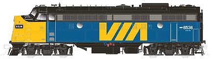 Rapido Trains 220578 HO Scale GMDD FP9A - LokSound and DCC - True North -- VIA Rail Canada #6534 (blue, yellow, black; Red VIA Logo)