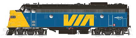 Rapido Trains 220582 HO Scale GMDD FP9A - LokSound and DCC - True North -- VIA Rail Canada 6540 (Early blue, yellow, black, Slanted Nose Color)