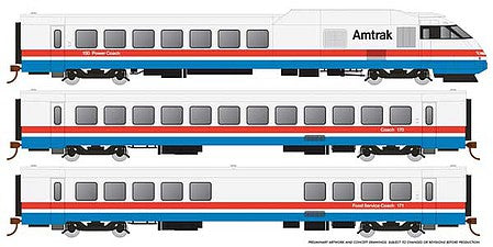 Rapido Trains 25001 HO Scale RTL Turboliner 5-Unit Train - Standard DC -- Amtrak Set 1; 150, 170, 171, 172, 151 (Phase III Early, white, red, blue)