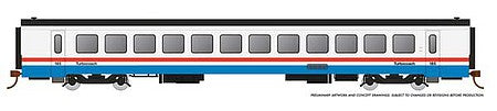Rapido Trains 25104 HO Scale RTL Turboliner Coach - Ready to Run -- Amtrak 185 (Phase III Late, white, red, blue, black)