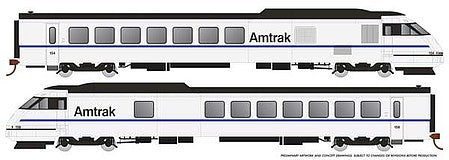Rapido Trains 25506 HO Scale RTL Turboliner - 2 Power Cars - Sound and DCC -- Amtrak 154, 158 (X2000 Demonstrator Scheme, white, balck)