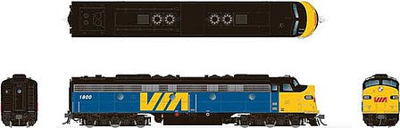 Rapido Trains 28044 HO Scale EMD E8A - Standard DC -- VIA Rail Canada 1802 (blue, yellow, black, red Nose Logo)