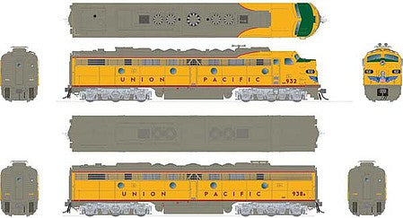 Rapido Trains 28541 HO Scale EMD E8 A-B Set - Sound and DCC -- Union Pacific 940, 941B (Armour Yellow, gray, red, Nose Wings)