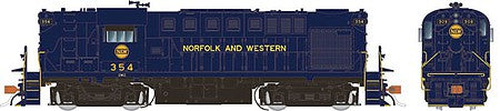 Rapido Trains 31020 HO Scale Alco RS11 - Standard DC -- Norfolk and Western 360 (blue, yellow, Hamburger Logo)