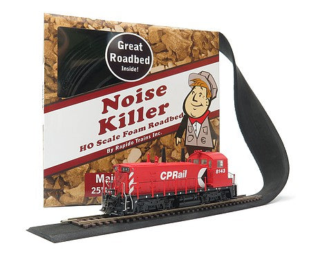 Rapido Trains 320501 HO Scale Noise Killer Foam Roadbed -- Mainline 1/8" 3.5mm Thick, 1-1/2" Top Width, 1-7/8" Base Width, 25' Roll