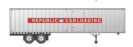 Rapido Trains 403033 HO Scale Fruehauf 40' Exterior-Post Volume Van Trailer, Side Door - Assembled -- Republic Carloading 3 (silver, red, white)