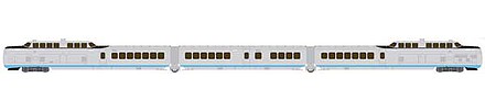 Rapido Trains 520501 N Scale United Aircraft TurboTrain 3-Car Train Only Set w/LokSound & DCC -- United Aircraft/US DOT #PCD-28 Ð IC-29 Ð PDC-29 (silver, blue)