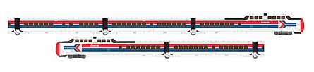 Rapido Trains 520504 N Scale United Aircraft TurboTrain 5-Car Train Only Set w/LokSound & DCC -- Amtrak #PCD-28, IC-36, IC-29, IC-37, PDC-29 (Late Scheme, white, red, blue)