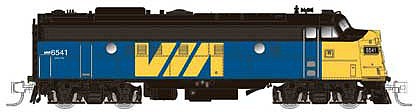 Rapido Trains 530037 N Scale GMD FP9A CP Style - Standard DC -- VIA Rail Canada 6557 (blue, yellow, black)