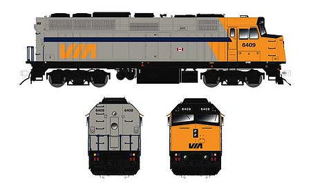 Rapido Trains 580001 N Scale GMD F40PH-2D - Standard DC -- VIA Rail Canada 6409 (As-Delivered, gray, blue, yellow)