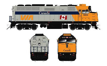 Rapido Trains 580007 N Scale GMD F40PH-2D - Standard DC -- VIA Rail Canada 6435 (Canada Scheme, gray, blue, yellow)