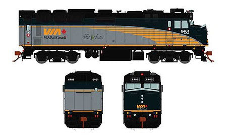 Rapido Trains 582501 N Scale Rebuilt GMD F40PH-2D - LokSound and DCC -- VIA Rail Canada 6401 (Renaissance Scheme, gray, green, yellow)