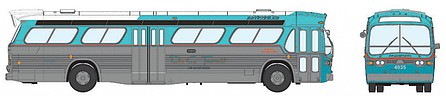 Rapido Trains 701017 HO Scale 1959-1986 GM New Look/Fishbowl Bus - Standard - Assembled -- DC Transit #5717 (silver, green, white)