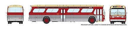 Rapido Trains 703001 HO Scale 1960s-1986 GM New Look-Fishbowl Bus - Standard - Assembled -- Rapido 3380 (silver, red, yellow)