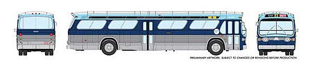 Rapido Trains 703003 HO Scale 1960s-1986 GM New Look-Fishbowl Bus - Standard - Assembled -- Calgary Transit #594 (silver, blue, white)