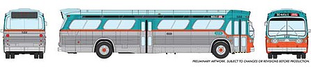 Rapido Trains 703022 HO Scale 1960s-1986 GM New Look-Fishbowl Bus - Standard - Assembled -- Dallas DTS 93 (silver, blue, orange)