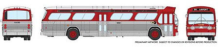 Rapido Trains 703028 HO Scale 1960s-1986 GM New Look-Fishbowl Bus - Standard - Assembled -- Denver Tramways 8111 (silver, red, white)