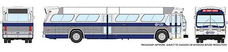 Rapido Trains 703030 HO Scale 1960s-1986 GM New Look-Fishbowl Bus - Standard - Assembled -- Kansas City 611 (silver, blue, white)