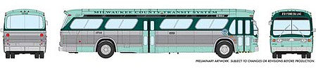 Rapido Trains 703037 HO Scale 1960s-1986 GM New Look-Fishbowl Bus - Standard - Assembled -- Milwaukee County 2014 (silver, two-tone green)