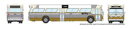 Rapido Trains 703040 HO Scale 1960s-1986 GM New Look-Fishbowl Bus - Standard - Assembled -- New Orleans 285 (silver, gold, cream)