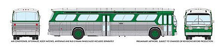 Rapido Trains 703073 HO Scale 1960s-1986 GM New Look-Fishbowl Bus - Standard - Assembled -- Painted, Unlettered 5303 Style (silver, green)