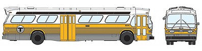 Rapido Trains 751011 HO Scale 1959-1986 GM New Look/Fishbowl Bus - Deluxe Lighted - Assembled -- Boston MBTA #6069 (silver, white, yellow)