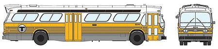 Rapido Trains 751012 HO Scale 1959-1986 GM New Look/Fishbowl Bus - Deluxe Lighted - Assembled -- Boston MBTA #6105 (silver, white, yellow)