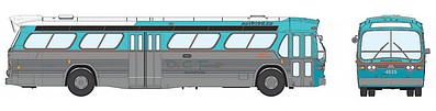 Rapido Trains 751018 HO Scale 1959-1986 GM New Look/Fishbowl Bus - Deluxe Lighted - Assembled -- DC Transit #5764 (silver, green, white)