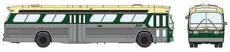 Rapido Trains 751019 HO Scale 1959-1986 GM New Look/Fishbowl Bus - Deluxe Lighted - Assembled -- Detroit DSR #2045 (silver, green, yellow)