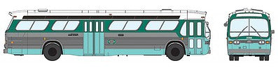 Rapido Trains 751027 HO Scale 1959-1986 GM New Look/Fishbowl Bus - Deluxe Lighted - Assembled -- Los Angeles (LAMTA) #5423 (silver, green, white)