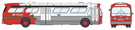 Rapido Trains 751029 HO Scale 1959-1986 GM New Look/Fishbowl Bus - Deluxe Lighted - Assembled -- Ottawa OC Transpo #8106 (silver, red, white)