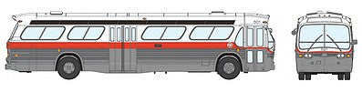 Rapido Trains 751032 HO Scale 1959-1986 GM New Look/Fishbowl Bus - Deluxe Lighted - Assembled -- Pittsburgh (Port Authority) #2428 (silver, white, red)