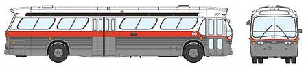 Rapido Trains 751033 HO Scale 1959-1986 GM New Look/Fishbowl Bus - Deluxe Lighted - Assembled -- Pittsburgh (Port Authority) #2476 (silver, white, red)