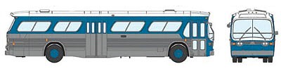 Rapido Trains 751040 HO Scale 1959-1986 GM New Look/Fishbowl Bus - Deluxe Lighted - Assembled -- Painted, Unlettered (blue, silver)