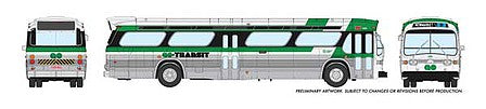 Rapido Trains 753006 HO Scale 1960s-1986 GM New Look-Fishbowl Bus - Deluxe Lighted - Assembled -- GO Transit 1100 (silver, green, white)