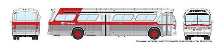 Rapido Trains 753013 HO Scale 1960s-1986 GM New Look-Fishbowl Bus - Deluxe Lighted - Assembled -- OC Transpo 7516 (silver, red, white)