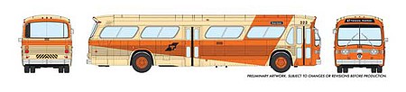 Rapido Trains 753017 HO Scale 1960s-1986 GM New Look-Fishbowl Bus - Deluxe Lighted - Assembled -- Winnipeg Transit #240 (orange, cream)