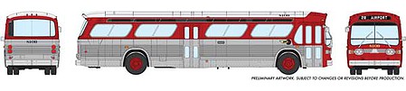 Rapido Trains 753029 HO Scale 1960s-1986 GM New Look-Fishbowl Bus - Deluxe Lighted - Assembled -- Denver Tramways 8118 (silver, red, white)