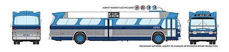 Rapido Trains 753049 HO Scale 1960s-1986 GM New Look-Fishbowl Bus - Deluxe Lighted - Assembled -- New York City MTA 8386 (silver, two-tone blue)