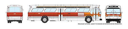 Rapido Trains 753060 HO Scale 1960s-1986 GM New Look-Fishbowl Bus - Deluxe Lighted - Assembled -- San Francisco MUNI #3266 (Landor; white, red, orange)