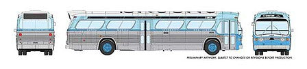 Rapido Trains 753063 HO Scale 1960s-1986 GM New Look-Fishbowl Bus - Deluxe Lighted - Assembled -- Santa Monica 4906 (silver, two-tone blue)