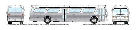 Rapido Trains 753070 HO Scale 1960s-1986 GM New Look-Fishbowl Bus - Deluxe Lighted - Assembled -- Painted, Unlettered 5303 Style (silver, white)
