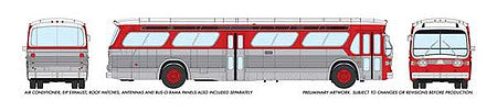 Rapido Trains 753071 HO Scale 1960s-1986 GM New Look-Fishbowl Bus - Deluxe Lighted - Assembled -- Painted, Unlettered 5303 Style (silver, red)