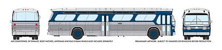 Rapido Trains 753072 HO Scale 1960s-1986 GM New Look-Fishbowl Bus - Deluxe Lighted - Assembled -- Painted, Unlettered 5303 Style (silver, blue)
