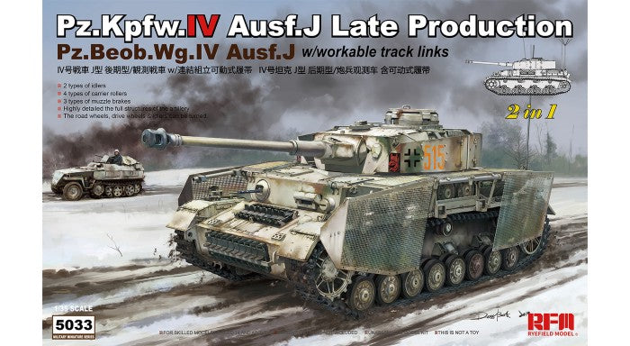 Rye Field Models 5033 1/35 German PzKpfw IV Ausf J Late Production/PzBeobWg IV Tank w/Workable Track Links